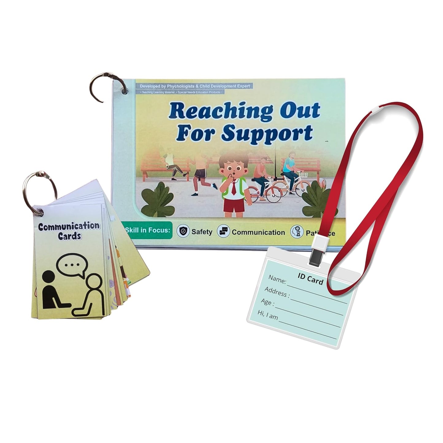 NerdNerdy Communication & Safety Kit for Autism, Speech Delay, Special Needs | Portable Emergency Cards, ID Card, Social Situations Guide for Non-Verbal Kids | Asking for Help | Speech Delay