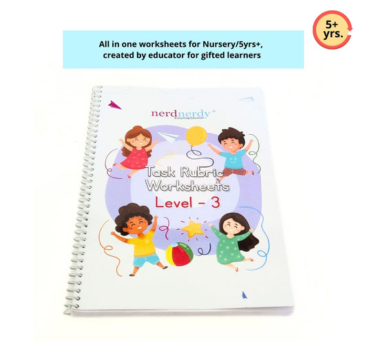 NerdNerdy Workbook -Task Rubric Level 3 for 5yr old/ All in one worksheets for UKG/Set of 160+ worksheets. - NerdNerdy