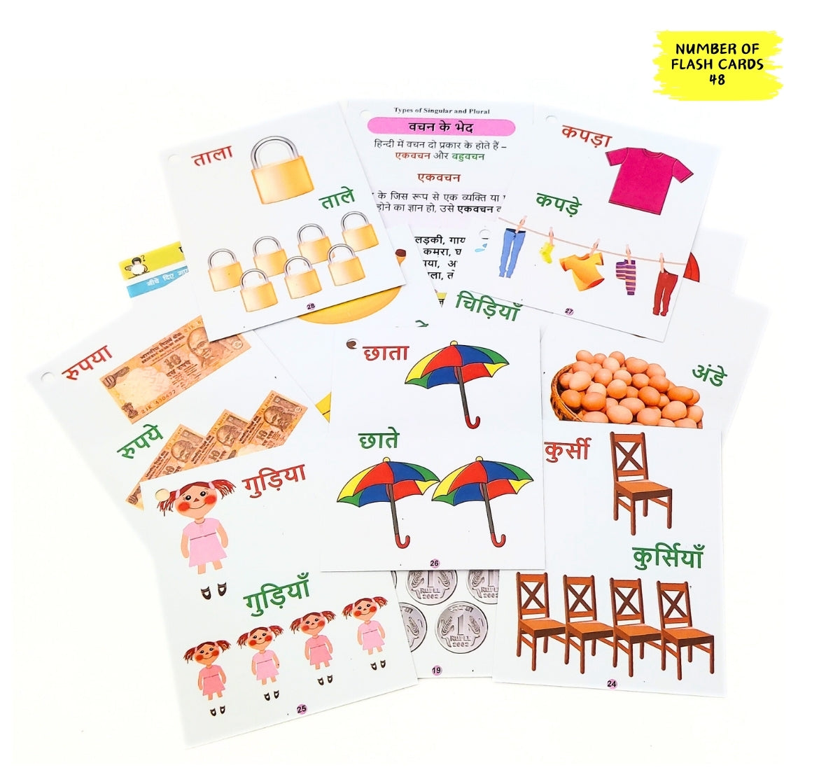 NerdNerdy Hindi Singular & Plural Flashcards/Useful for 5+yrs preschooler/ For classroom &home use - NerdNerdy