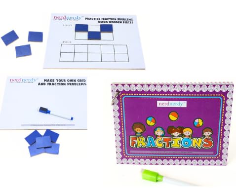 NerdNerdy Fractions Learning Board Game Set with Write & Wipe Marker, Educational Math Game for Kids Ages 4+years - NerdNerdy