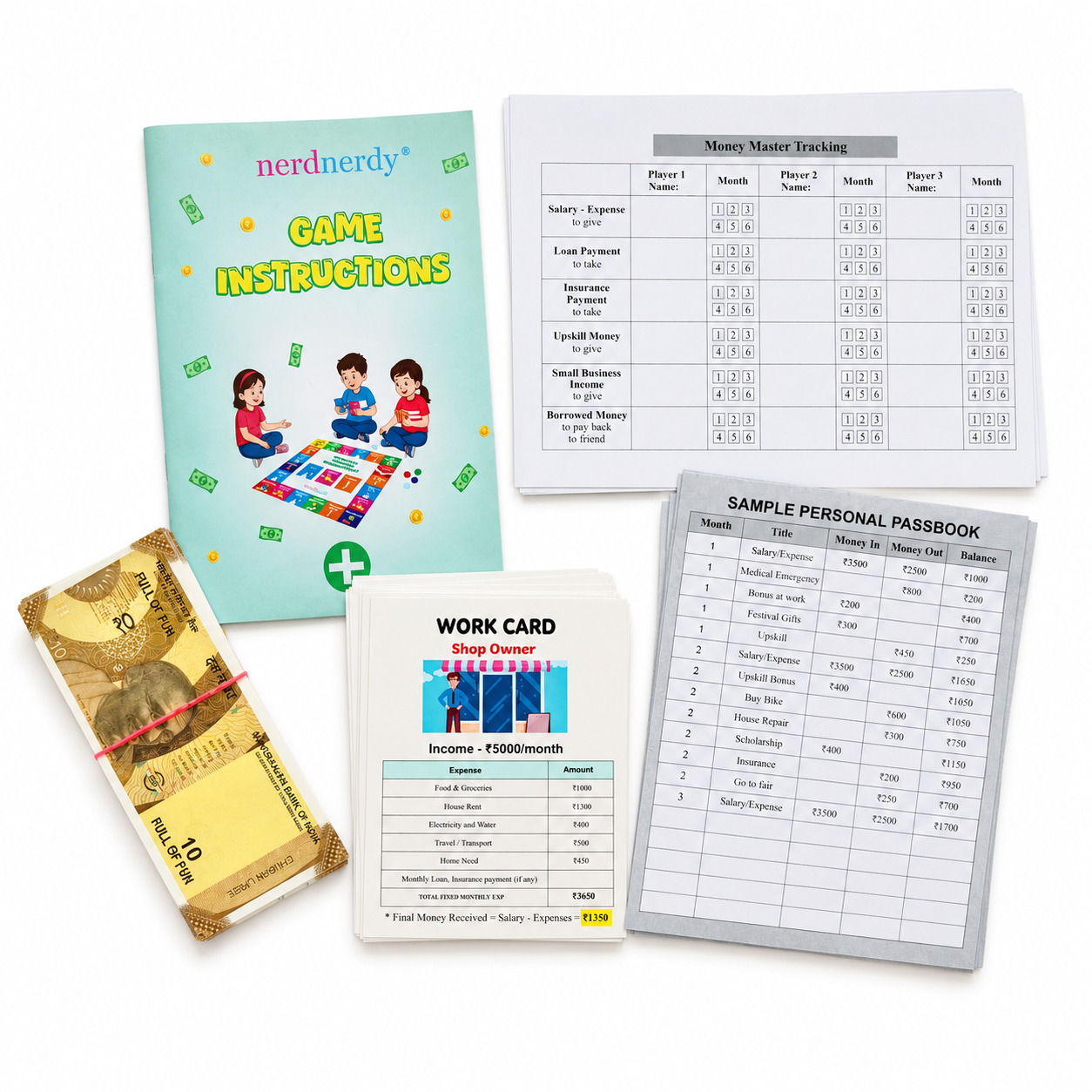 NerdNerdy Personal Finance Management Board Game, Finanicial Literacy in gamified Way for 12-16yrs Old, Learn Budgeting, Savings, Loans, Investments, Entrepreneurship, TLM, Classroom kit for Schools.