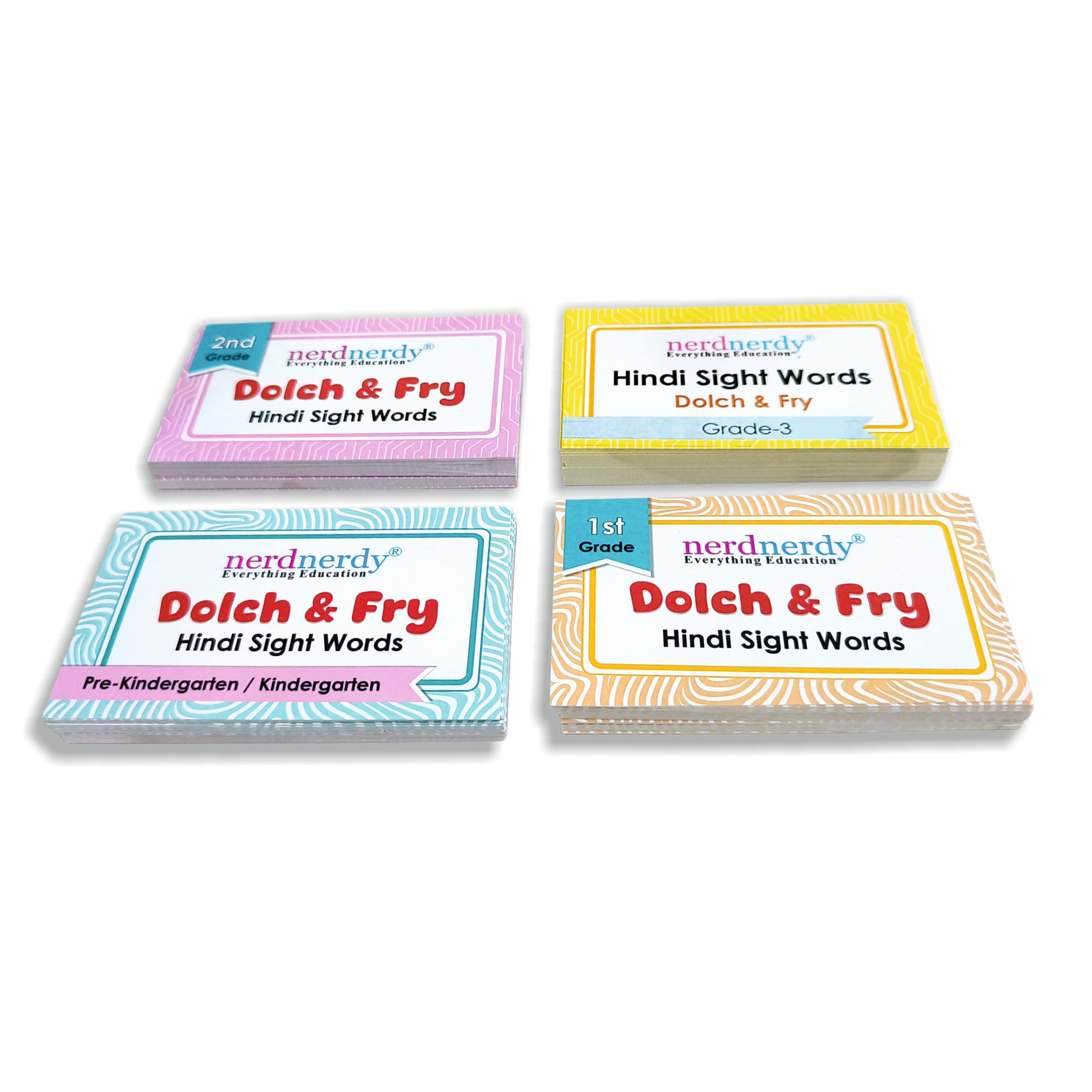 Nerdnerdy Hindi Sight Words Flashcards Dolch & Fry | Pre-K to Grade 3, Ages 4-9 Years, 4 Level Sets, Early Reading Tool, Dolch & Fry Method