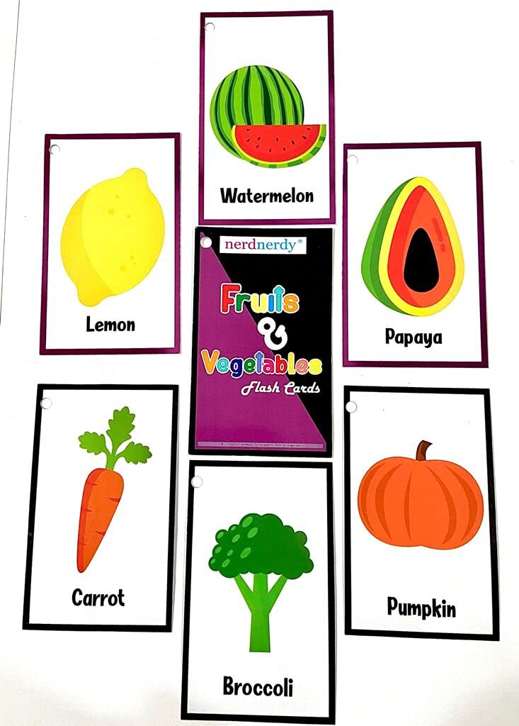 NerdNerdy Fruits and Vegetables Flashcards, for Preschool, Vocabulary Building and receptive/Expressive Language Special Needs and Therapy/Word Flash Cards for Kids - NerdNerdy