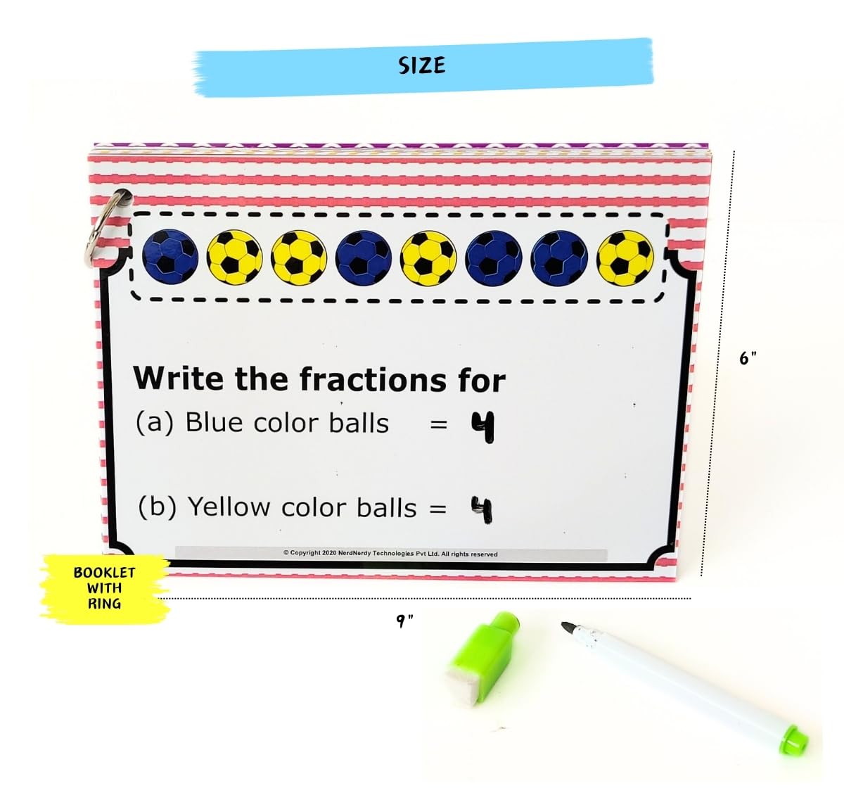 NerdNerdy Fractions Learning Board Game Set with Write & Wipe Marker, Educational Math Game for Kids Ages 4+years