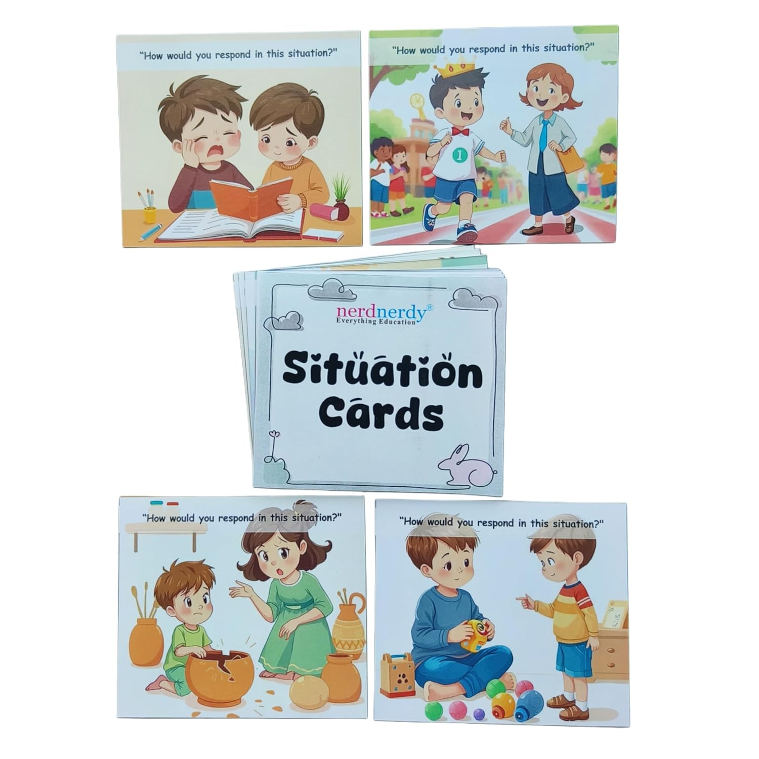 NerdNerdy Social Greetings & Behavior Training Kit for Autism | Communication Skills | Speech Therapy Tools | ABA | Sensory Tools | Includes Situation and Response Cards - NerdNerdy