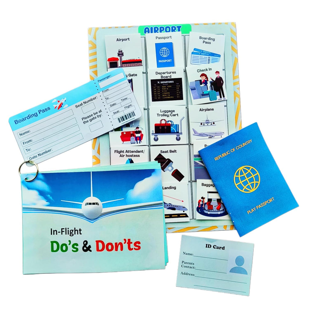 NERDNERDY Airport Pretend Play & Social Skills Kit for Kids | Autism | Speech | Communication | PEC | Visual | Therapy Tool | ABA | Role Play Learning | Gift - NerdNerdy