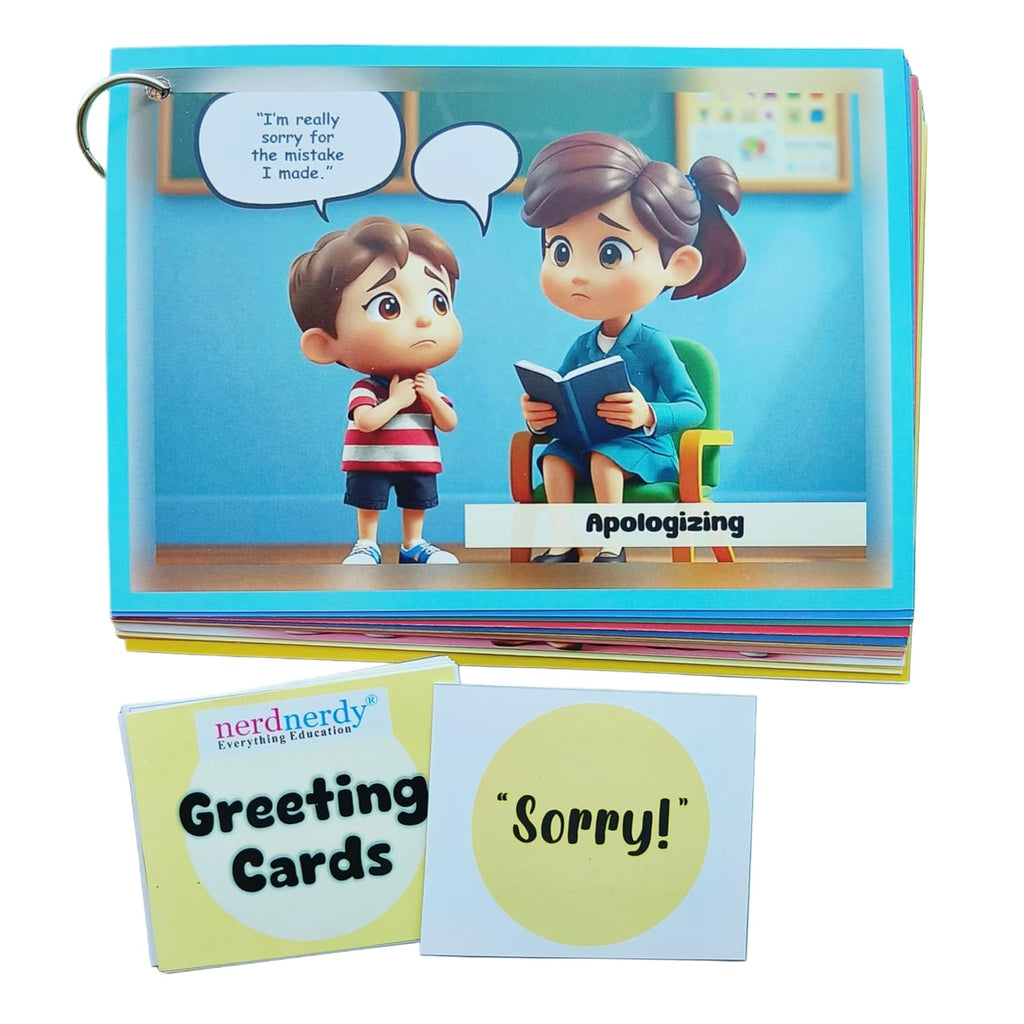 NerdNerdy Social Greetings & Behavior Training Kit for Autism | Communication Skills | Speech Therapy Tools | ABA | Sensory Tools | Includes Situation and Response Cards - NerdNerdy
