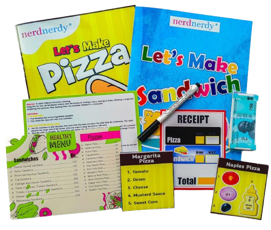 Nerdnerdy Pretend Play Pizza & Sandwich Game for Educational Toys, Number Learning Toys, Preschool Math Games, and Manipulatives for Early Learning