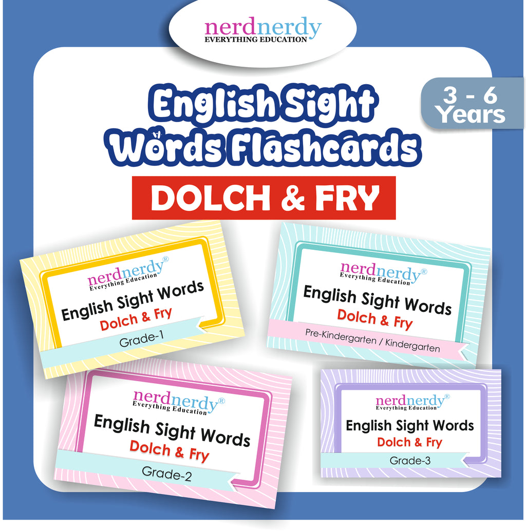 Nerdnerdy English Sight Words Flashcards Dolch & Fry | Pre-K to Grade 3, Ages 3-6 Years, 4 Level Sets, Early Reading Tool, Dolch & Fry Method