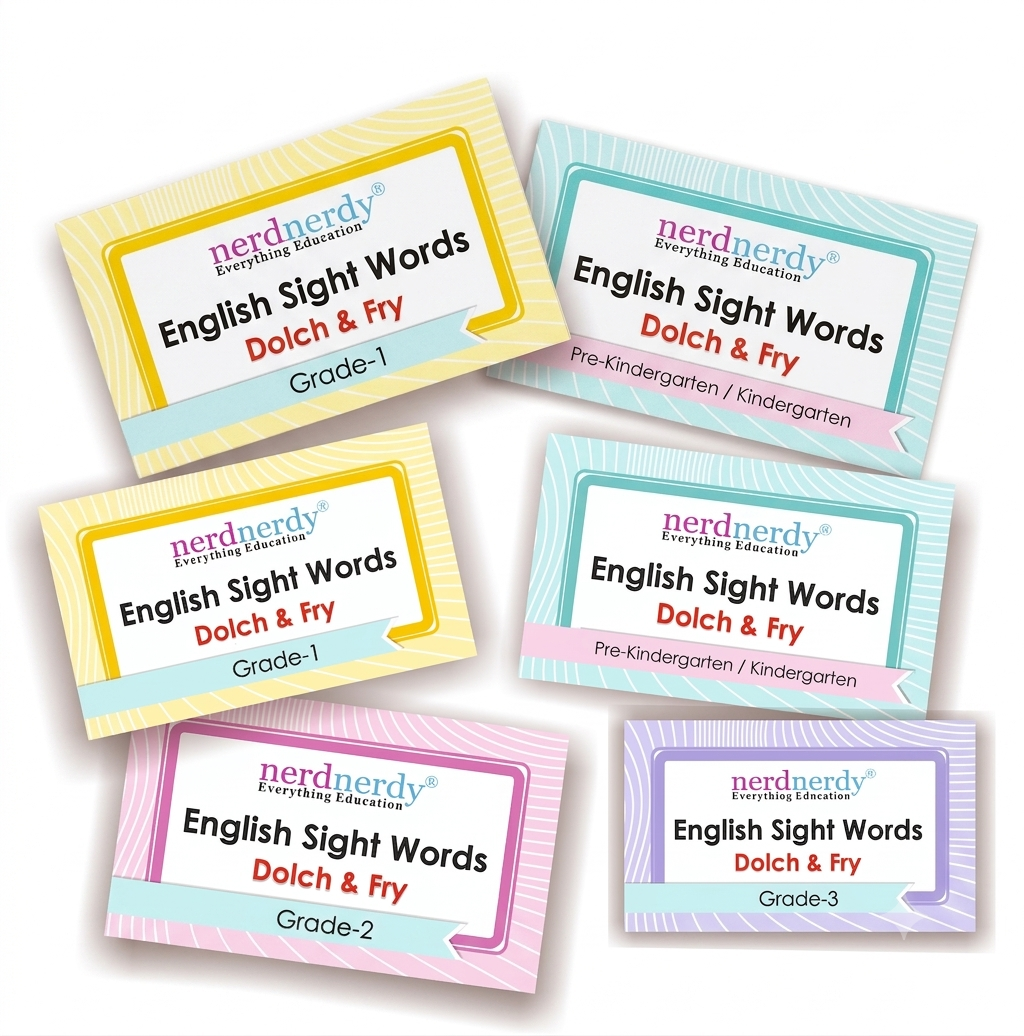 Nerdnerdy English Sight Words Flashcards Dolch & Fry | Pre-K to Grade 3, Ages 3-6 Years, 4 Level Sets, Early Reading Tool, Dolch & Fry Method