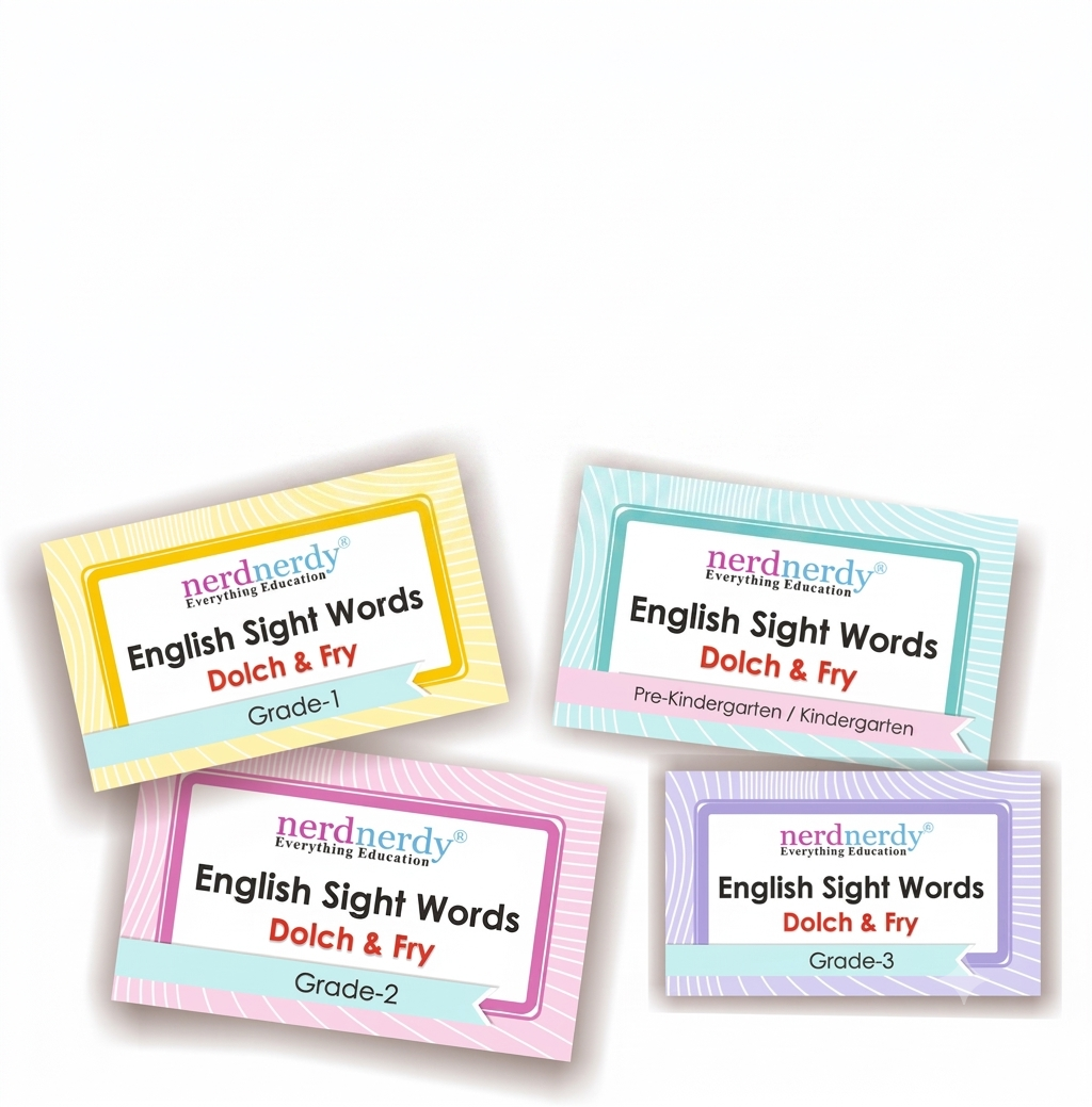 Nerdnerdy English Sight Words Flashcards Dolch & Fry | Pre-K to Grade 3, Ages 3-6 Years, 4 Level Sets, Early Reading Tool, Dolch & Fry Method