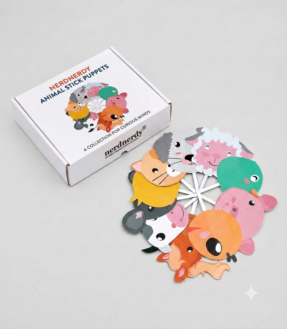 NerdNerdy Animal Stick Puppets | Storytelling | Face Mask | Animals Play set|for speech delay in kids|autism board game for speech development