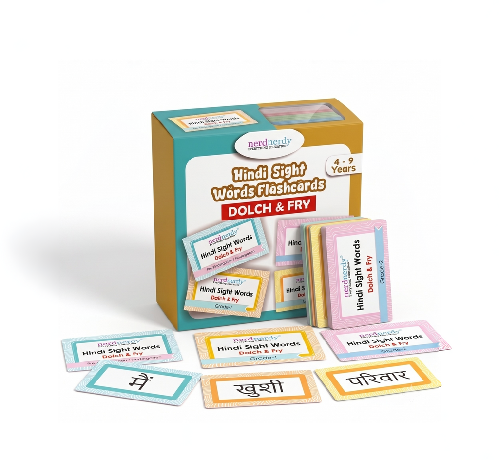 Nerdnerdy Hindi Sight Words Flashcards Dolch & Fry | Pre-K to Grade 3, Ages 4-9 Years, 4 Level Sets, Early Reading Tool, Dolch & Fry Method