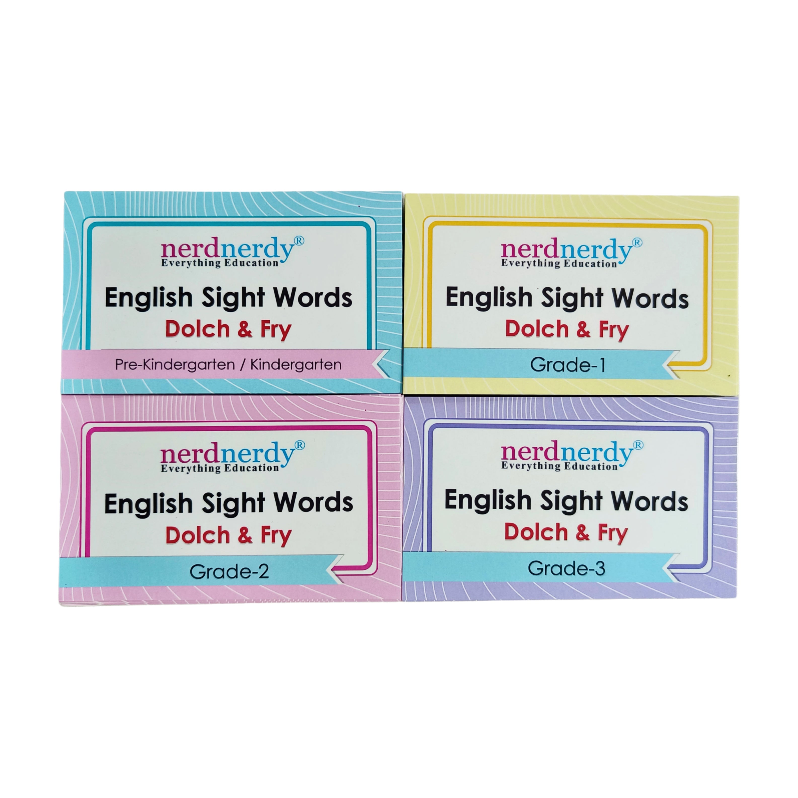 Nerdnerdy English Sight Words Flashcards Dolch & Fry | Pre-K to Grade 3, Ages 3-6 Years, 4 Level Sets, Early Reading Tool, Dolch & Fry Method