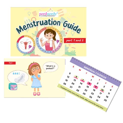 Menstruation Guide for Girls – Illustrated Educational Kit for Kids & Tweens | Step-by-Step Visuals, Calendar & Pad Instructions | Ages 8+ | Easy Period Learning Cards - NerdNerdy