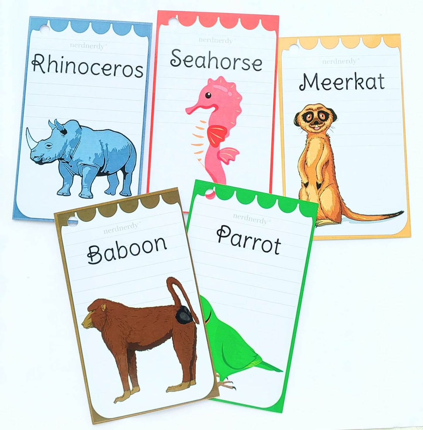 Nerdnerdy Animal Flash Cards, Educational Learning Cards for Toddlers, Preschool, Kindergarten, Kids Homeschool Teaching Materials with Colorful Animal Illustrations