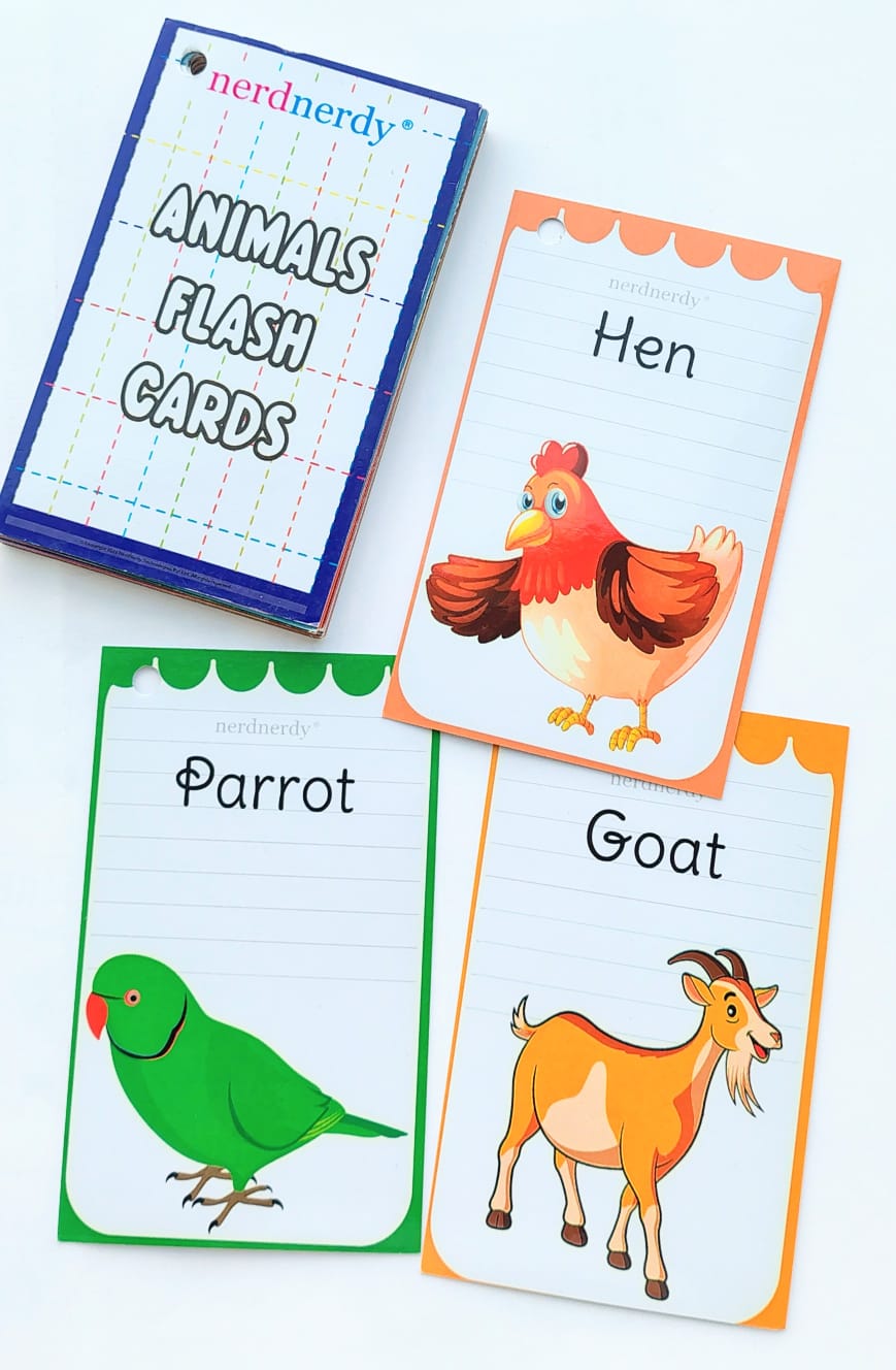 Nerdnerdy Animal Flash Cards, Educational Learning Cards for Toddlers, Preschool, Kindergarten, Kids Homeschool Teaching Materials with Colorful Animal Illustrations