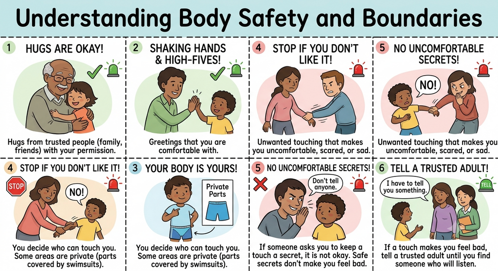 Good Touch Bad Touch Educational Cards, Body Awareness Safety Boundaries Self-Advocacy, Kids Learning Tool with Illustrations