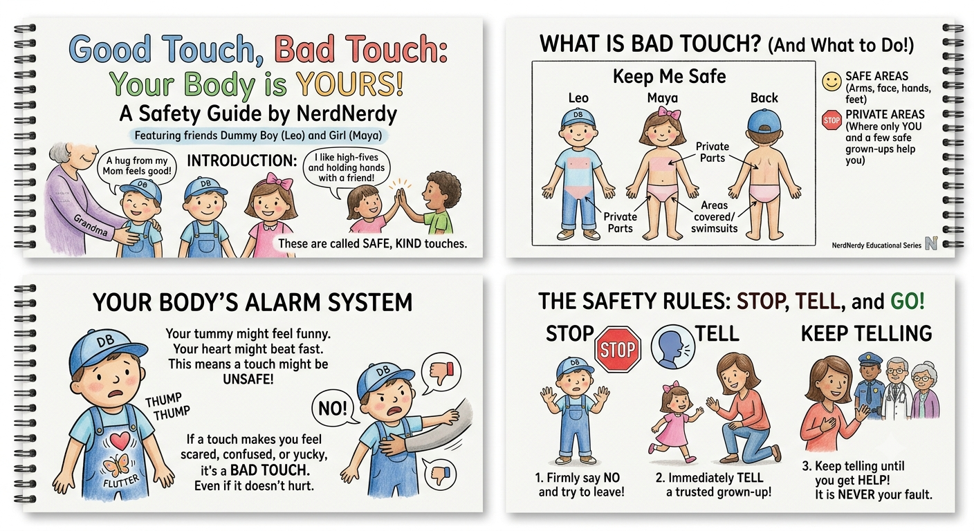 Good Touch Bad Touch Educational Cards, Body Awareness Safety Boundaries Self-Advocacy, Kids Learning Tool with Illustrations